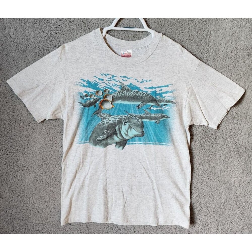 VTG 1993 Silkmasters Dolphin Fish Ocean Graphic Single Stitch T Shirt Size Large
